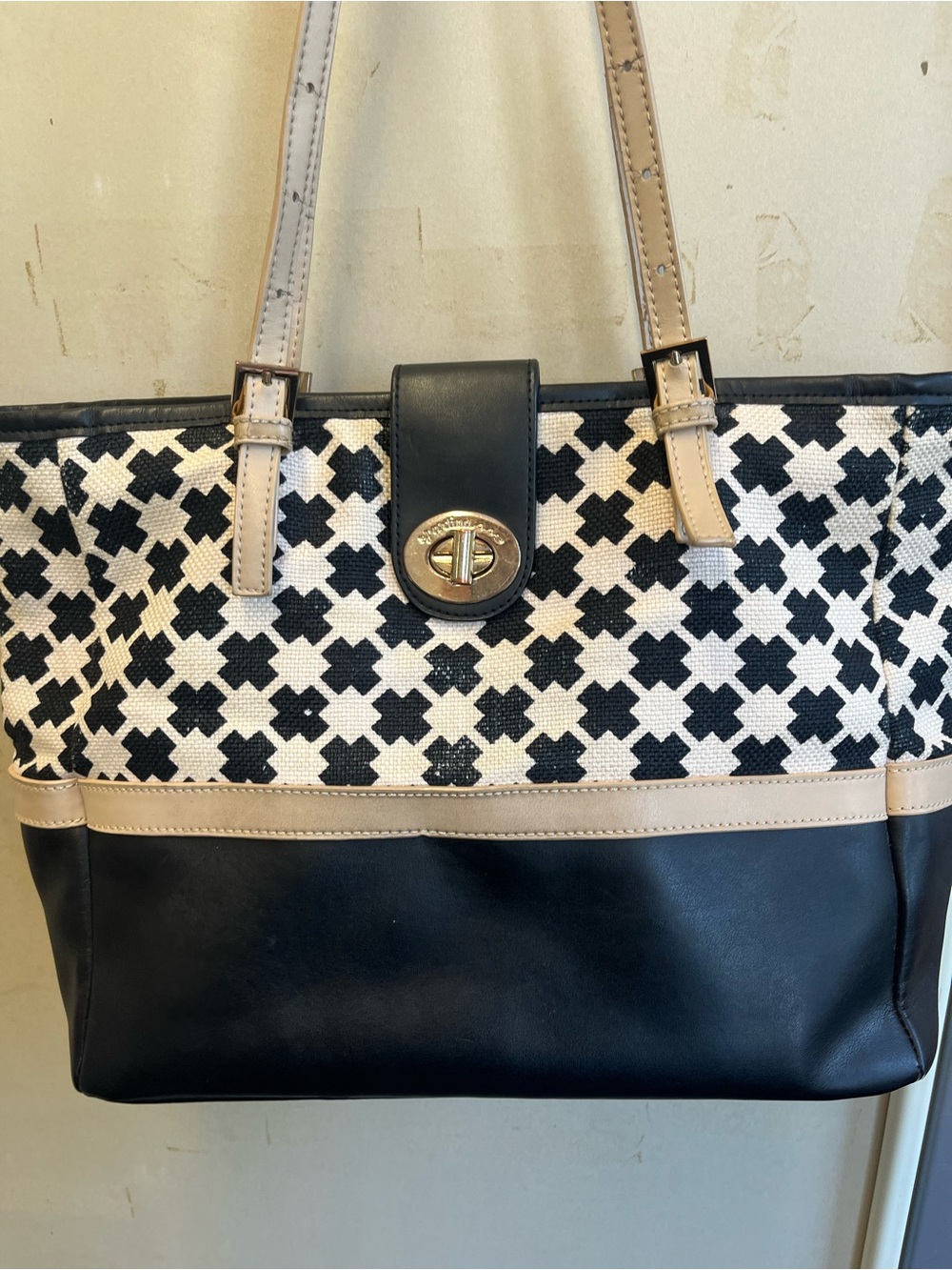 Spartina 449 vintage Women’s Black & Cream Patterned Tote Bag EUC
